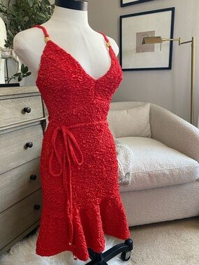 PatBO | Papillon Jacquard Mini Dress in Red